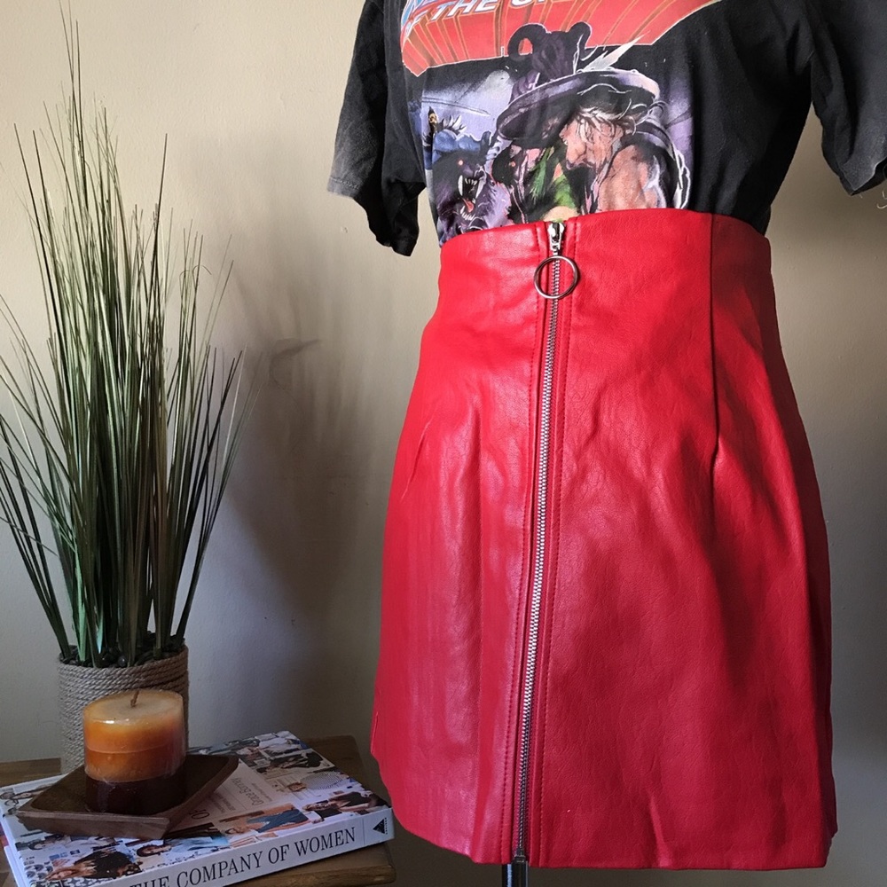 F21 Red Faux Leather Skirt